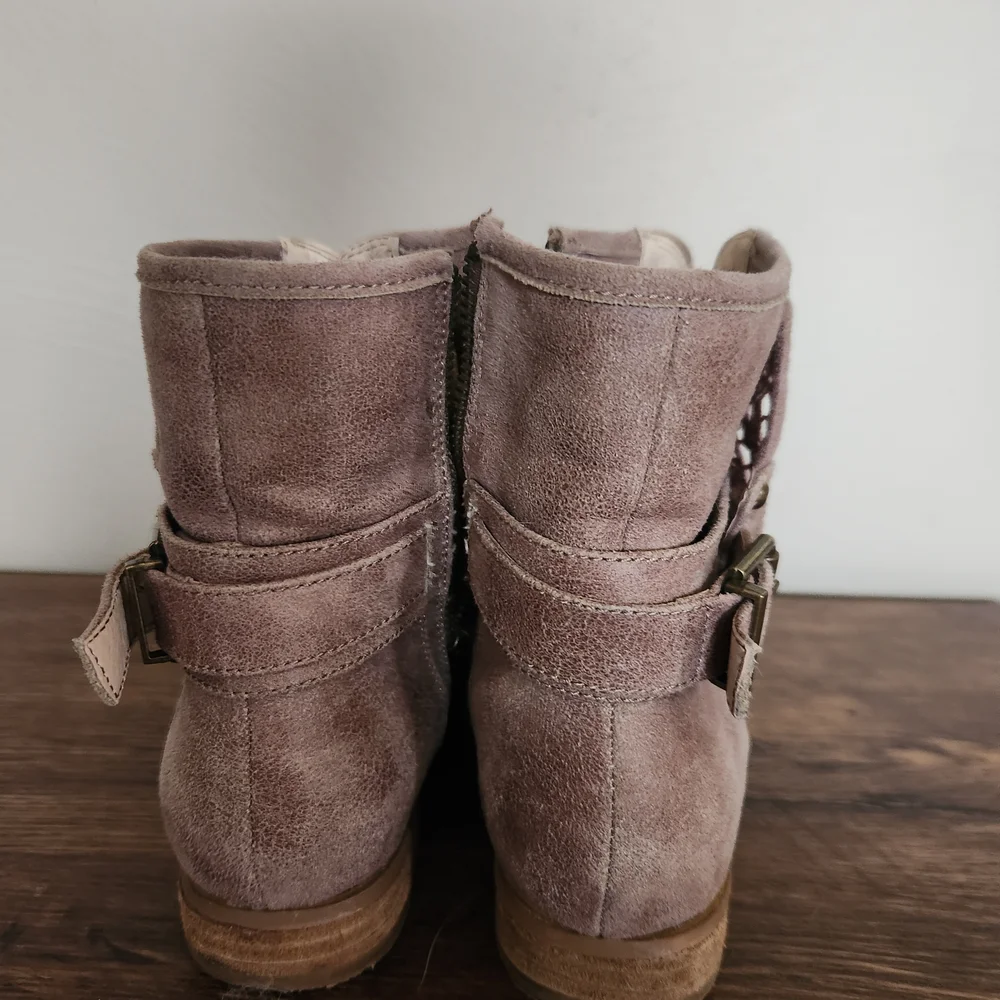Not Rated Brown Crochet Lace Suede-Look Ankle Booties